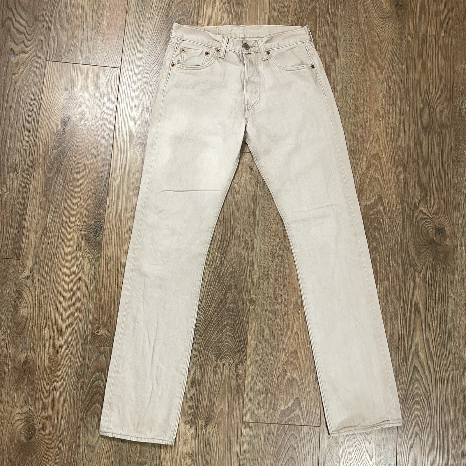 Levi's 501 Jeans Mens 30 Waist Straight 30W 34L Off White Denim Cotton Button