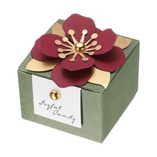Wedding Favor Box with Dark Red Floral Decor, 2.5 x 2.5 Inch, Green 25 Pcs 