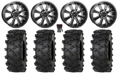 Raceline Mamba 14'' Wheels Black 30'' Outlaw M/T Tires Kawasaki Brute Force IRS