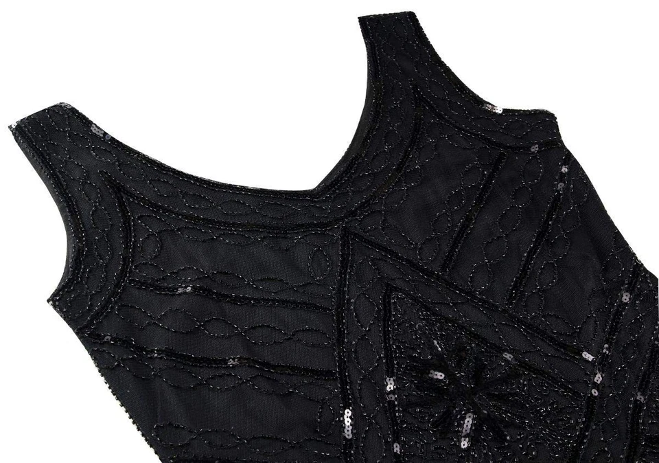 Vestido Gatsby años 20 lentejuelas flecos cachemir aleta con conjunto de accesorios años 20 (X... Foto 3 de 4