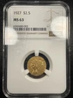 1927 Indian Head Quarter Eagle $2.50 Gold NGC MS63 Uncirculated Coin