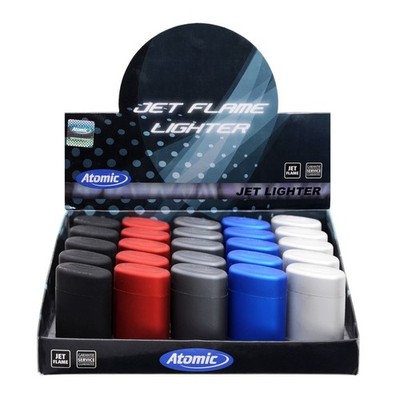Atomic Elektronik Sturmfeuerzeug Blaue Jetflamme Design Metallic Rubber 25Stck.