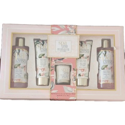 Spa Living Botanicals Pink Citrus Bath & Body Gift Set Gel/Lotion/Candle