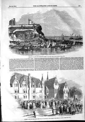 Alter antiker Druck 1854 Grundstein Pier Tyne Cuddesden Bischof Oxford 19.