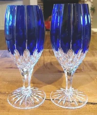 2 Ajka Crystal CASTILLE ALBERGA/ALBINKA Cobalt Blue Iced Tea Glass(es) No Chips 