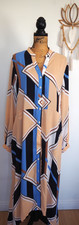 Worthington Geometric Woman's Sz XL Maxi Dress + Pockets Blue | Peach | Brown