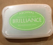 Archival Brilliance Pigment Ink Stamp Pad Pearlescent Lime Tsukneko