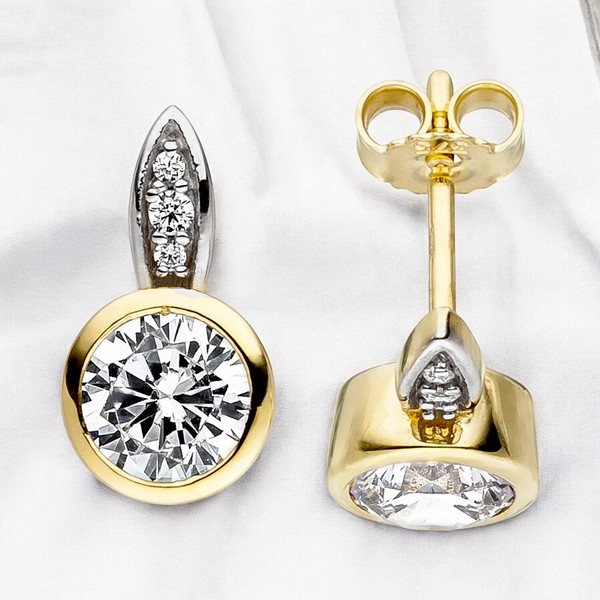 Ohrstecker 375 Gold Gelbgold 8 Zirkonia Ohrringe Goldohrringe Goldohrstecker-image