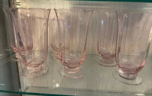 Pink Depression Glass Footed Drinking Glasses Set Of 6