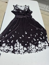 Women's Shein Sleeveless Black Dress W/ White Floral Accents V-neck Wrap Large