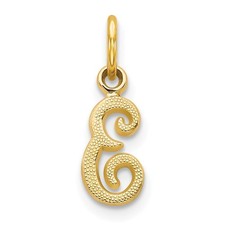 14K Yellow Gold Script Initial "E" Letter Charm Pendant