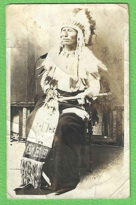 RPPC Northern Cheyenne CHIEF DULL KNIFE (AKA MORNING STAR) Full Regalia Unposted