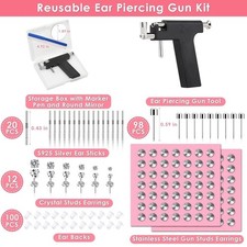 Reusable Piercing Gun with Stainless Steel Professional Ear Piercing Gun Kit,