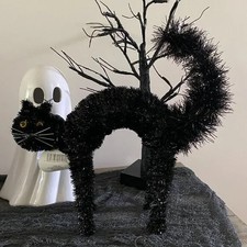 Super Cute Halloween Tinsel Black Cat Tabletop D cor Prop 16" New