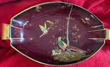 Vintage 1930s Crown Devon Fieldings Burgundy Rouge Lustre Dish, Pheasant & Tree
