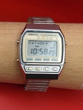 Vtg Seiko 32mm Digital Silver Tone Chronograph Alarm Date Day S Steel Watch VGC