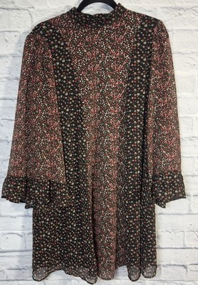 M&S Ditzy Floral Dress Womens 10 Sheer Ruffle Bell Sleeve Goblincore Whimsigoth