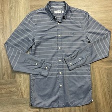 Lacoste Slim Fit Chemise Striped Long Sleeve Button Down Shirt Mens Small Blue