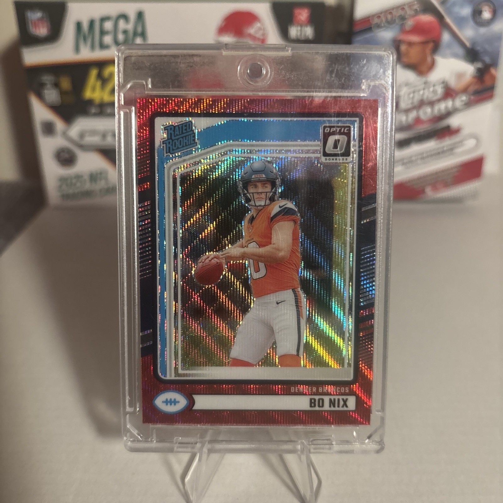 2024 Panini Donruss - Rated Rookie Bo Nix #369 Optic Preview Red Wave Prizm (RC)
