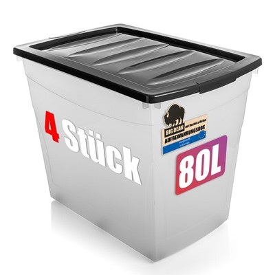 Aufbewahrungsbox 4er Set 80 L mit Deckel und Rollen groß Budget Line Plastikbox