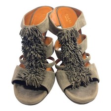 GUCCI Grey Suede Fringe Platform Youma Slide IT 37 US Size 7 Sandals