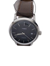 TIMEX TW2T23000 Automatic Analog Wristwatch White Brown Leather