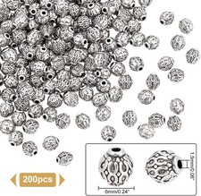 200Pcs 6Mm Round Antique Silver Tibetan Alloy Spacer Beads For Jewelry Making