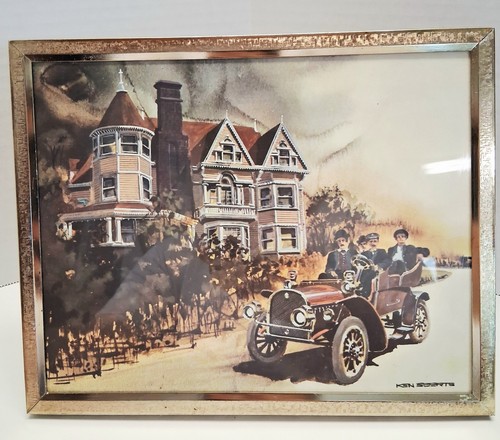 VTG 8x10 Framed Lithograph Print "Rosemary's Motor Car Ride" Artist Ken Eberts