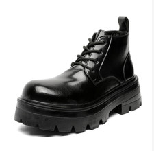 Men's Faux Leather Ankle Boots Round Toe Shoes Lace Up Motorcycle Chelsea Retro