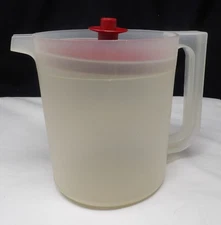 Vintage Tupperware #1575 Sheer 1.5 Quart Pitcher w/Red Push-Button Lid