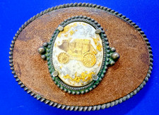 Covered Wagon Stagecoach on Centered Cab Style Vintage Western Belt Buckle