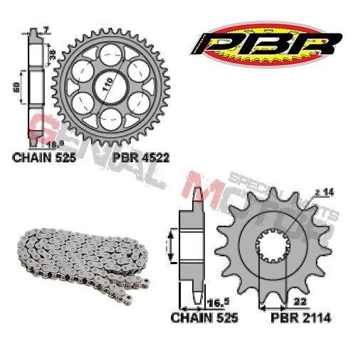 Kit de cadena y piñones EK1345G 15/43/525 PBR DUCATI DIAVEL 2011 > 2018 Foto 2 de 2