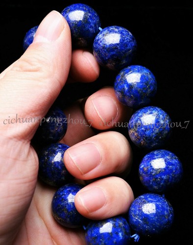 Huge 14/16/18/20mm Natural Egypt Blue Lapis Lazuli Gemstone Beads Bracelet 7.5" - 第 8/16 張圖片