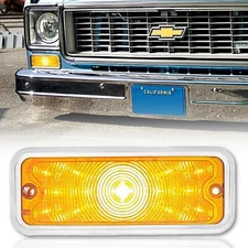 Front RH Amber LED Park Light Lens w/ Stainless Bezel for 73-80 Chevy GMC Truck