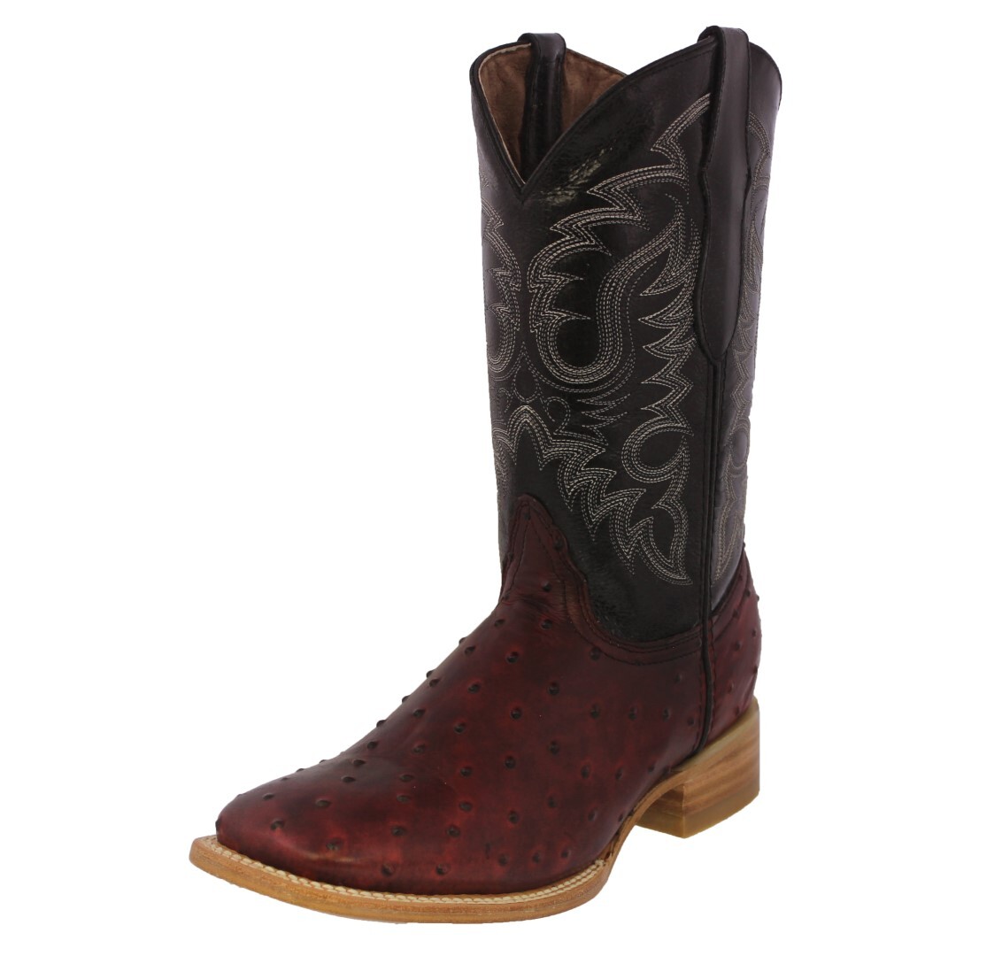 Men\'s Burgundy Ostrich Leather Western Boots - Classic Embroidered Shaft Los Altos Men main image 3