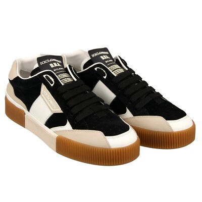 DOLCE & GABBANA DG Logo Low-Top Leder Sneaker Schuhe NEW MIAMI Schwarz Beige 
