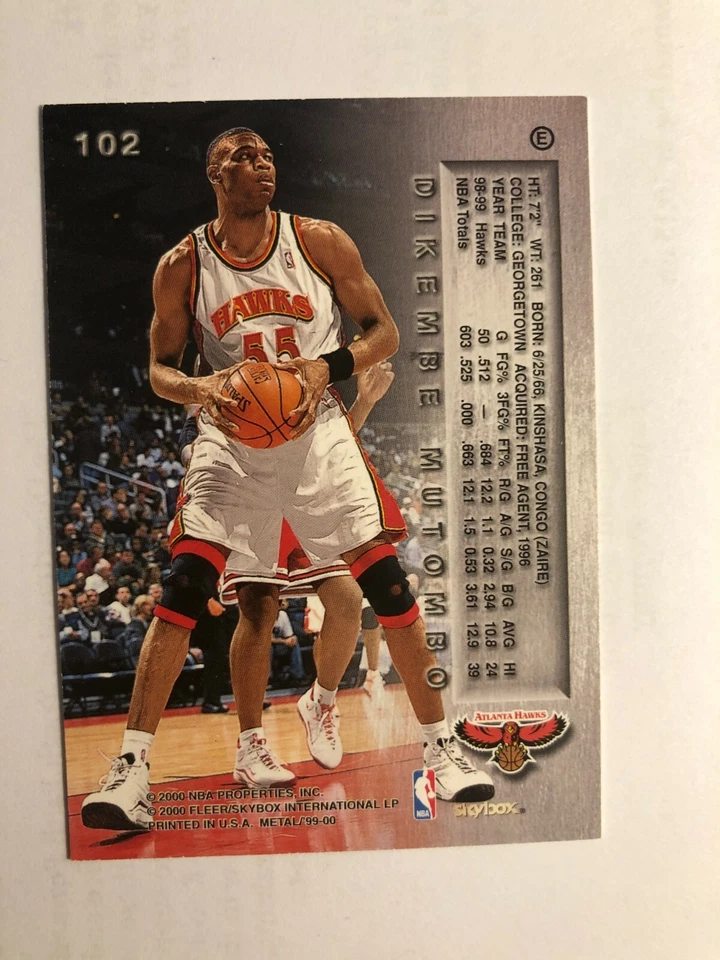 2000  DIKEMDE MUTOMBO  SkyBox Basketball Card # 102  Made in USA - Image 4 of 4