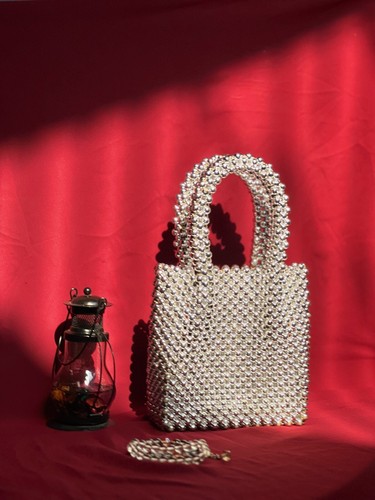 Borsa perla, borsa da donna fatta a mano con perline acriliche pochette perla portatile piccola - Foto 13 di 13