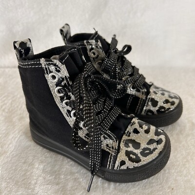 Lilly Of New York Kids Girls Sneakers Size 7 Black Animal Print High Top Glitter