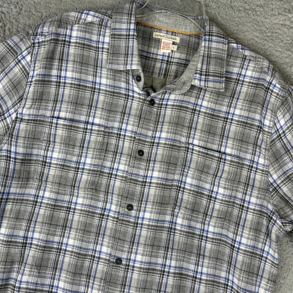 Camisa de franela de carbono 2 cobalto para hombre grande gris azul a cuadros manga larga Cabincore Foto 3 de 4