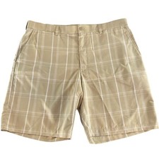 PGA Tour Golf Mens Tan Check Flat Front Shorts Size 38