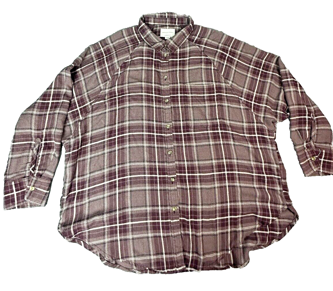 American Eagle Women's Plaid Oversized Flannel Long Sleeve Shirt Size Medium