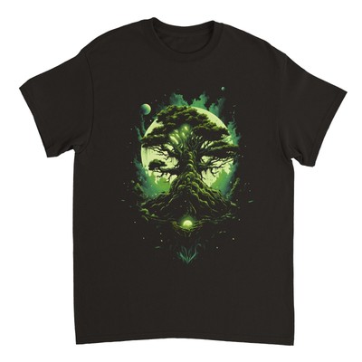 Bonsai Baum Grafik T-Shirt Unisex Baumwolle Damen Herren Natur Mond Wald Nacht