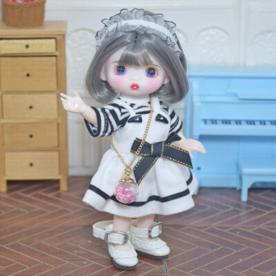 16cm Mini Girl Doll with Dress Outfits Handmade Full Set Kids Birthday Gift Toy
