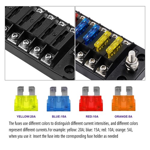 6 Ways Blade Fuse 32V 75A Car Boat Fuse Box Holder W/ Power Panel Board Camper - Picture 6 of 24