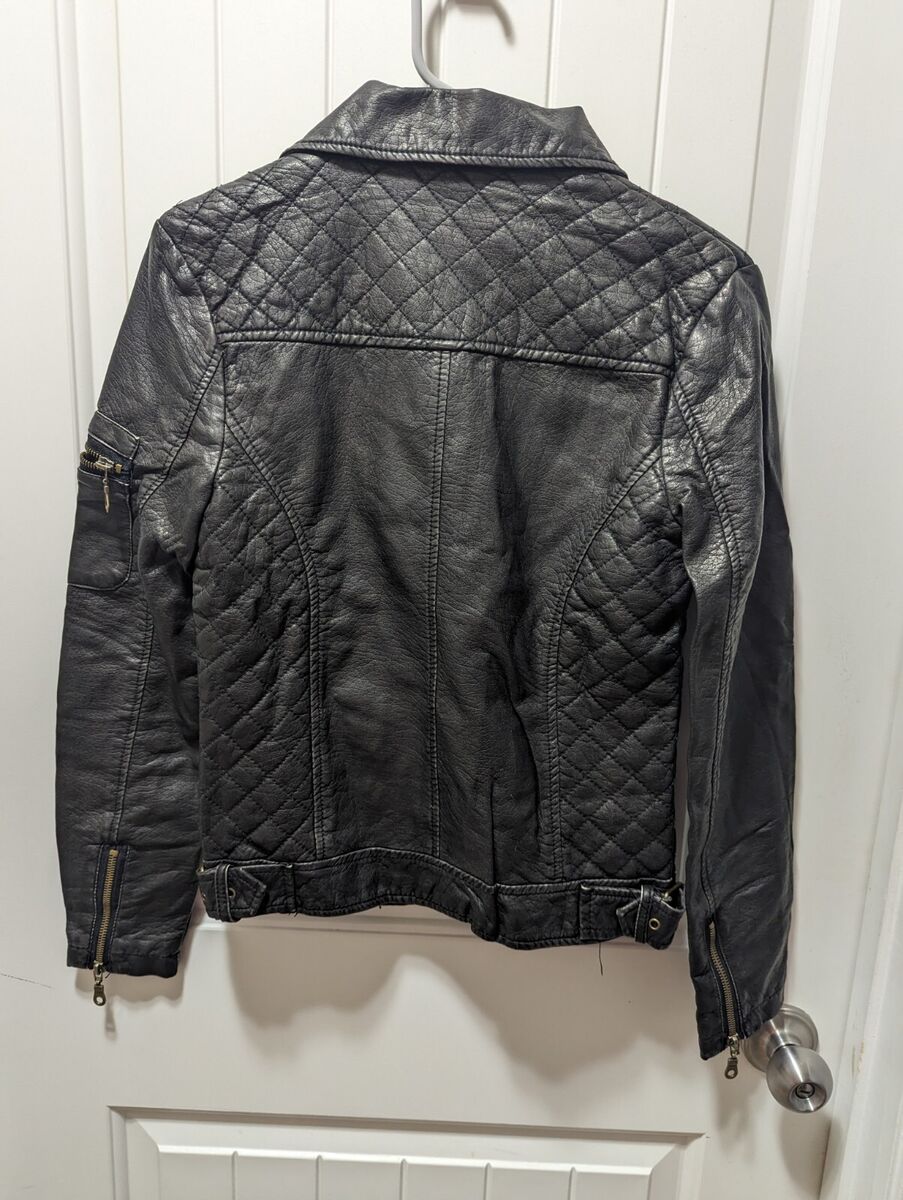 Cotton On Faux black Leather Women's Jacket Size XS Full Zip Cotton On Faux black Leather Women's Jacket Size XS Full Zip