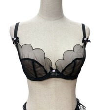 Agent Provocateur Women's Lorna Lace Plunge Underwired Bra Size 32DD Black Mesh