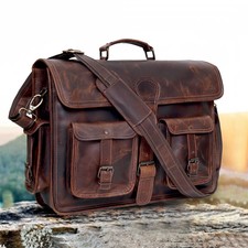 Men 18" Retro Buffalo Leather Laptop Messenger Bag Office Briefcase Bag Gift