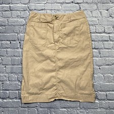 Anthropologie Maeve Pencil Skirt Size L Tan Stretchy Linen Blend Career Academia