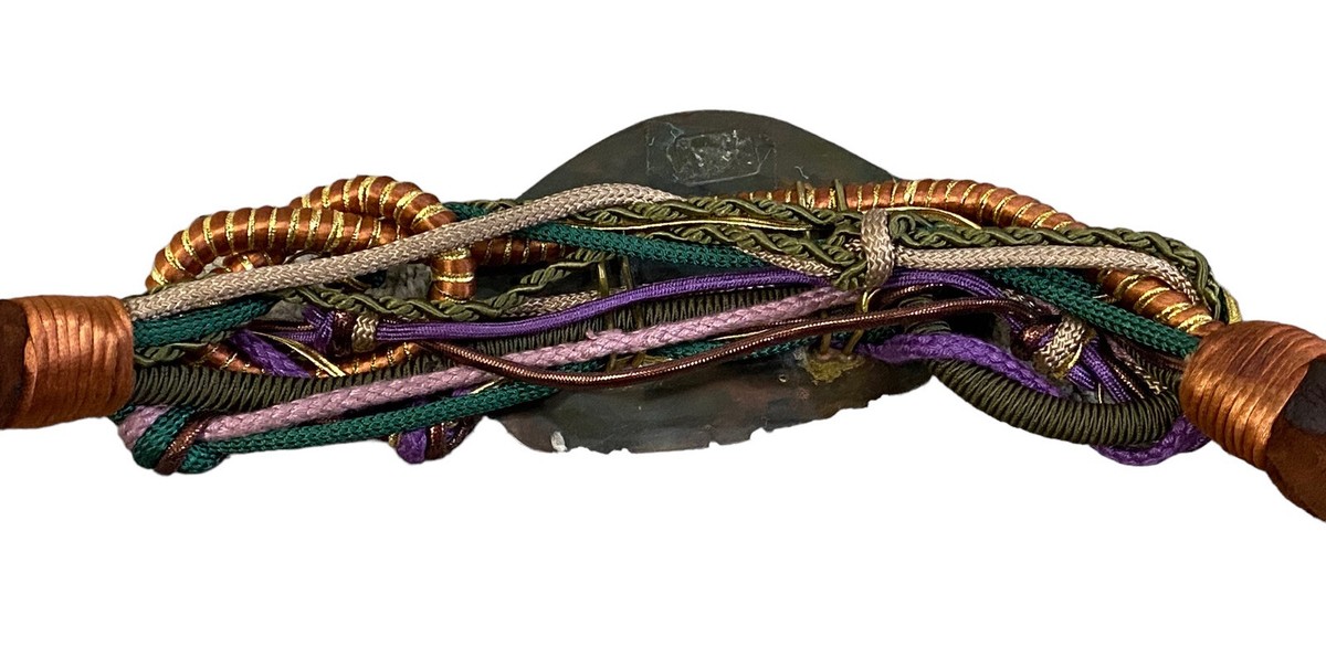 Vintage 80s Boutique Large Stone Rock Braided Rope Knotted Brass Gold Suede Belt Vintage Suede Stone Belt 80s Gem Rock Braided Rope Knotted  main image 2